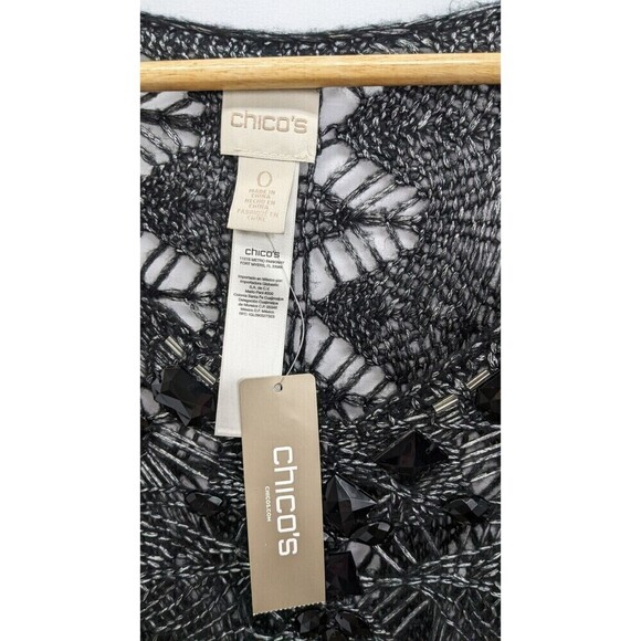 Chico's Black Embellished Open Knit Pullover Sweater Small - Picture 7 of 12